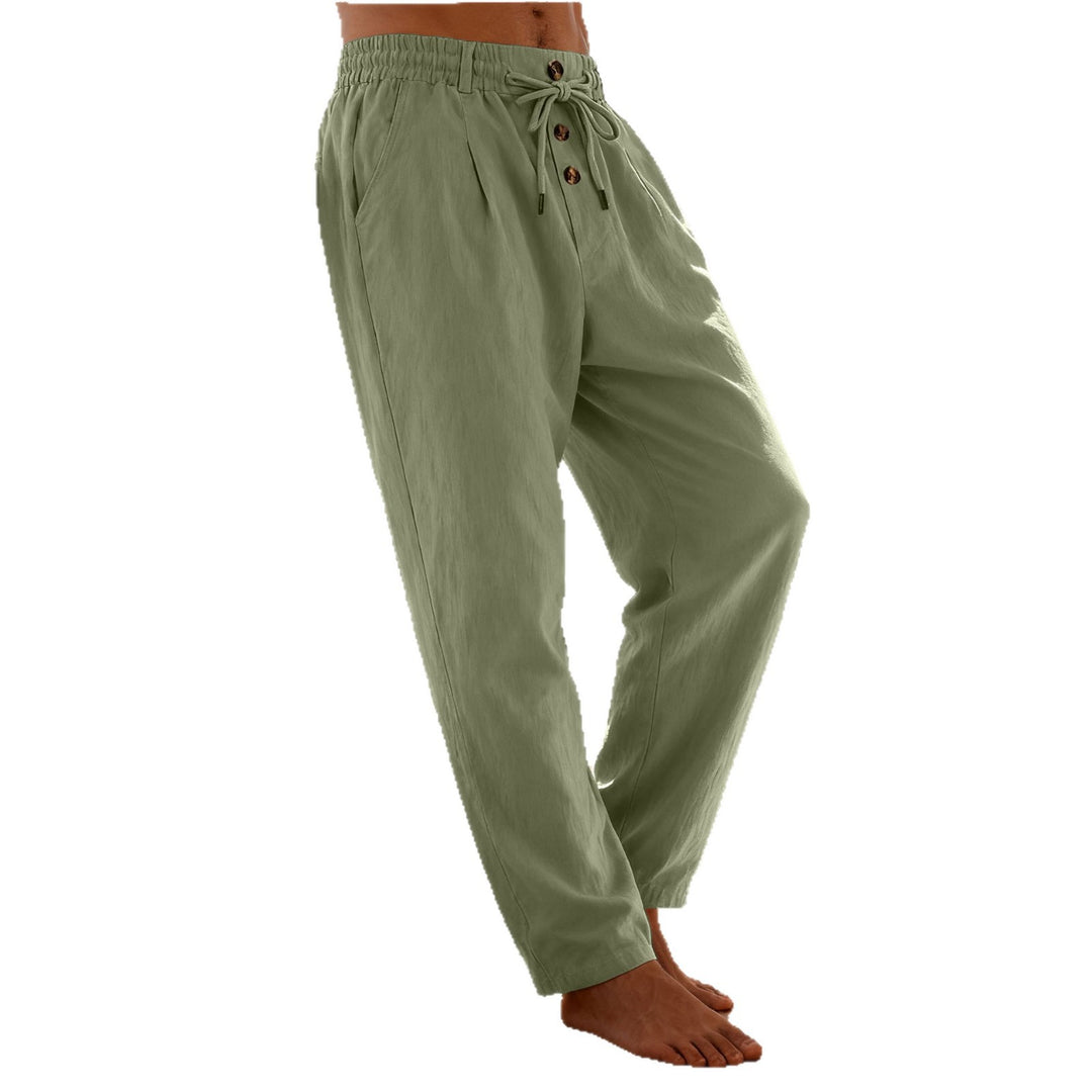 Herren nan leichte Loungehose mit elastischem Kordelbund, Tunnelzug und dekorativer Knopfleiste EB