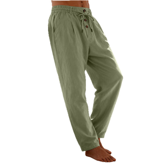 Herren nan leichte Loungehose mit elastischem Kordelbund, Tunnelzug und dekorativer Knopfleiste EB