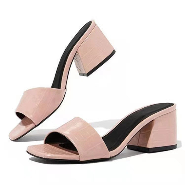 Damen offene Blockabsatz-Sandaletten mit elegantem Krokodilleder-Design EB