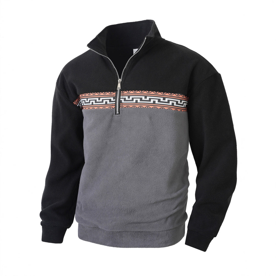 Herren Fleece-Pullover mit stylishem Stehkragen und farblich abgesetztem Muster EB