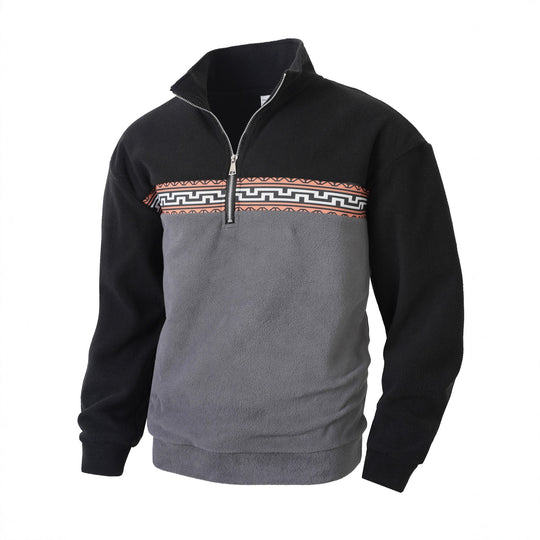 Herren Fleece-Pullover mit stylishem Stehkragen und farblich abgesetztem Muster EB