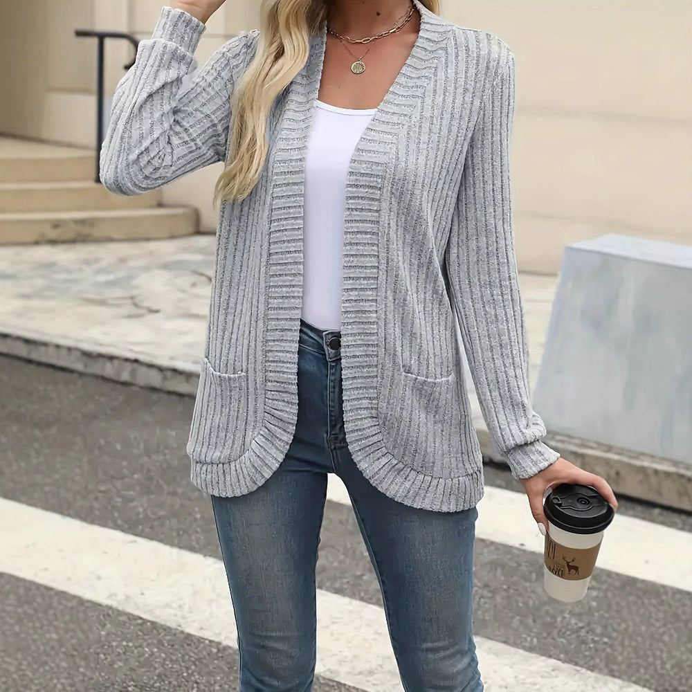 Damen Strickjacke mit offenen Front und praktischen Taschen EB
