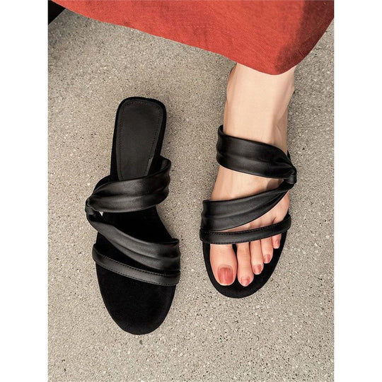 Damen elegante Sommer-Sandalen mit raffinierten Riemen und Schleifenakzent EB