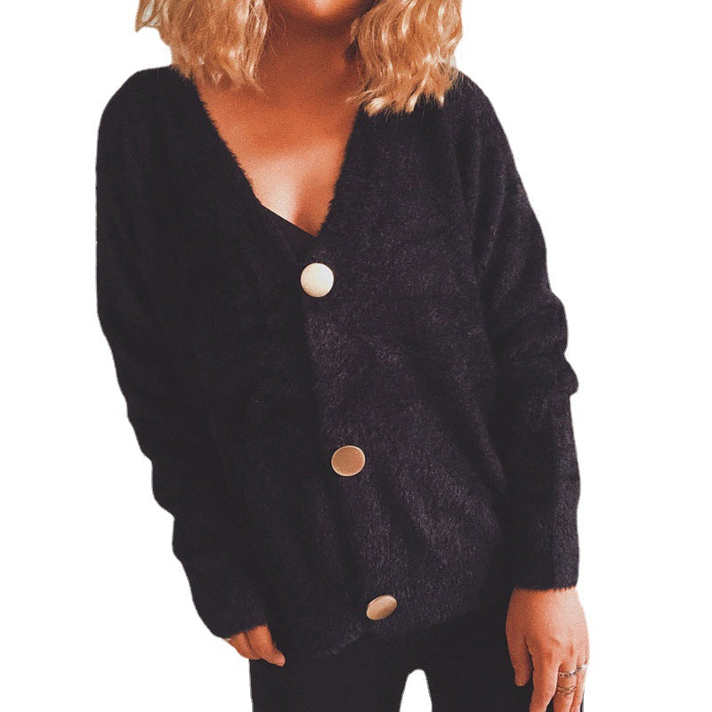 Damen Kuschelige Strickjacke mit Knopfdetails und weit geschnittenem Design EB
