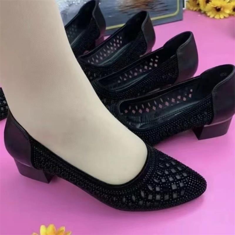 Damen elegante Ballerinas mit funkelndem Strass und komfortablem Blockabsatz EB
