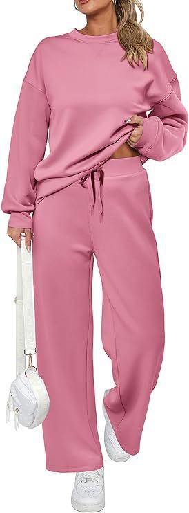 Damen nan zweiteiliges French-Terry Lounge-Set mit oversized Rundhals-Pullover und weitem Highwaist-Jogger EB