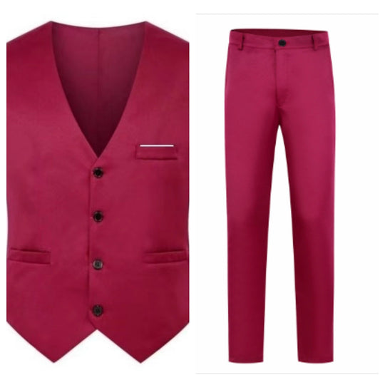 Herren nan elegante Satinweste mit V-Ausschnitt und schmal geschnittene Anzughose EB