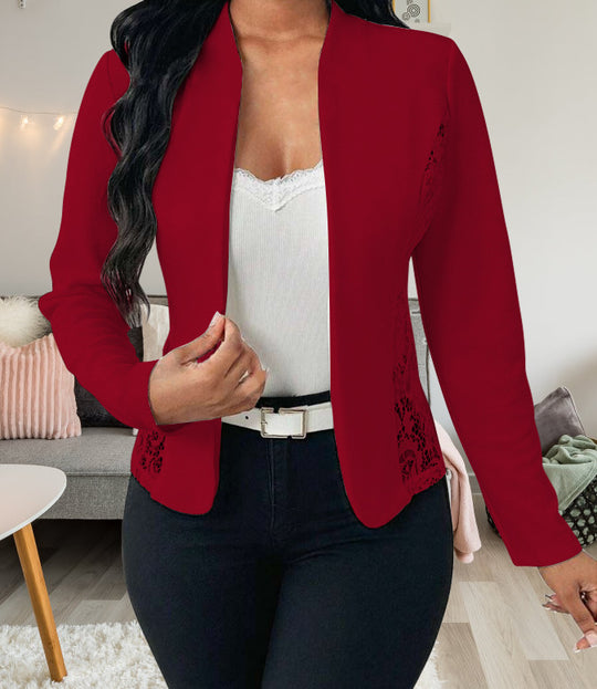 Damen elegante Blazerjacke mit Spitzenakzenten EB