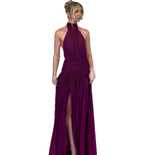 Damen Elegantes Maxikleid mit hochgeschlossenem Design und verführerischem Schlitz EB