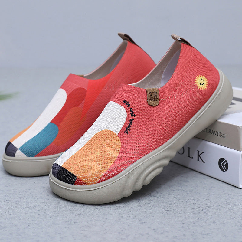 Damen Stretchige Slip-On Sneakers mit buntem Design und rutschfester Sohle EB