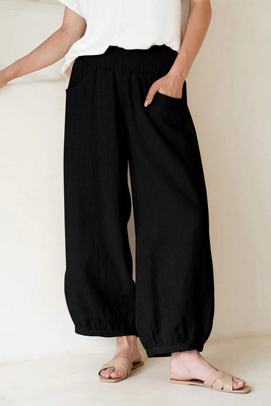 Damen weite Hose mit elastischem Bund und praktischen Seitentaschen EB