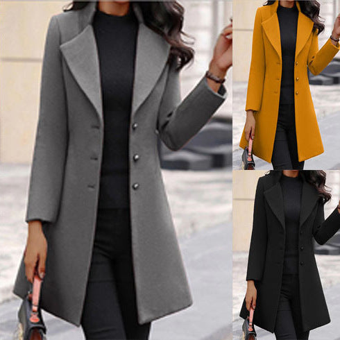Damen zeitloser Wollmantel mit stilvollem Revers und eleganter Knopfleiste EB