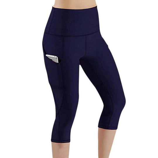 Damen Sportliche Capri-Leggings mit Seitentaschen und hohem Bund EB