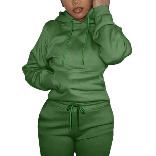 Damen nan figurbetontes Hoodie-und Taillenrock-Set mit Kängurutasche und Tunnelzug EB