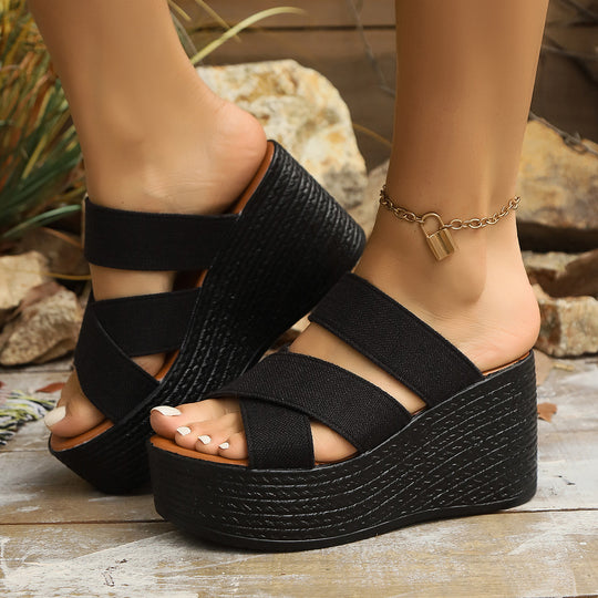 Damen Wedge-Pantoletten mit breitem geflochtenem Riemen EB