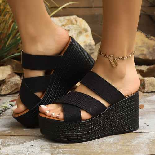 Damen Wedge-Pantoletten mit breitem geflochtenem Riemen EB