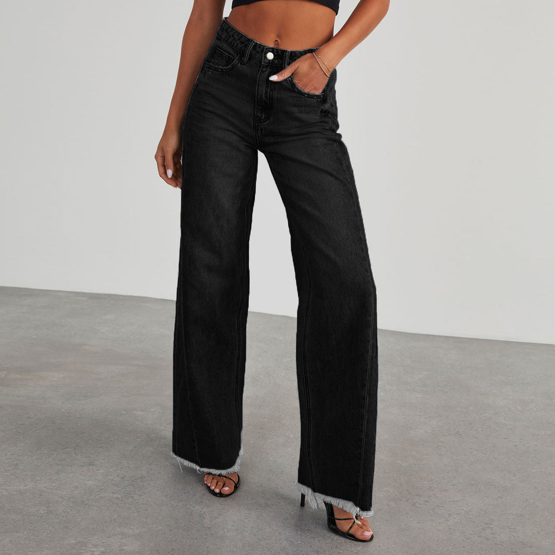 Damen Hochtaillierte Mom-Jeans im klassischen Schnitt mit ausgefranstem Saum EB