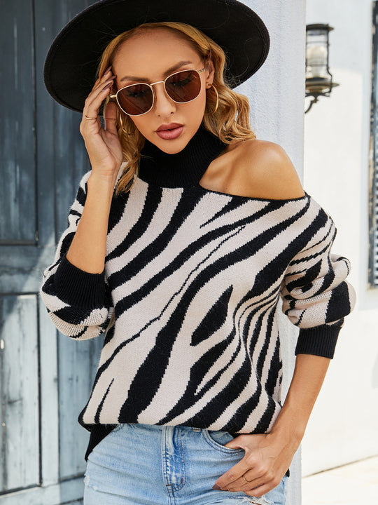 Damen Oversized Pullover mit asymmetrischem Schnitt und auffälligem Tiermuster EB