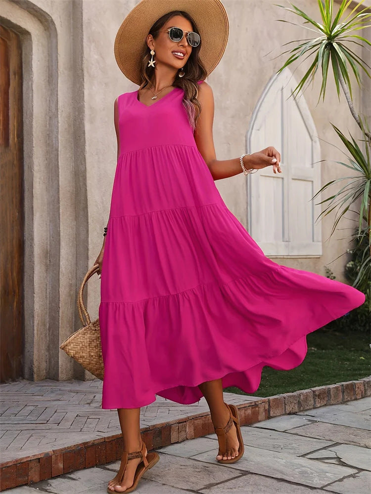 Damen Maxikleid mit lässigem Schnitt und Volantdetails EB