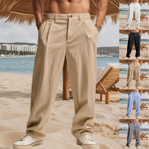 Herren nan elegante Bundfaltenhose aus leichtem Baumwollmix mit geradem Schnitt und Gürtelschlaufen EB