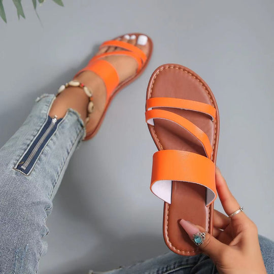 Damen Offene Sandalen mit breiten Riemen und ergonomischer Sohle EB