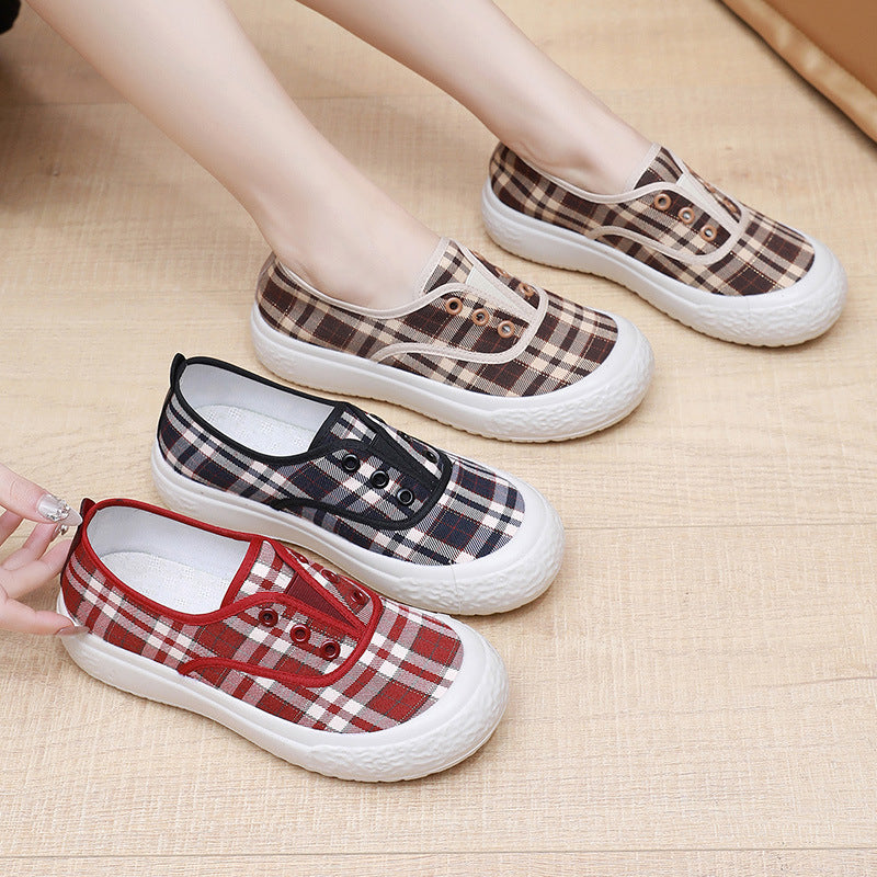 Damen Sportliche Slip-On Sneakers mit klassischem Karomuster EB