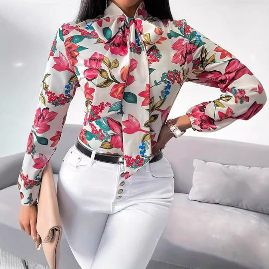 Damen Bluse mit Schleifen-Detail und floralem Design EB
