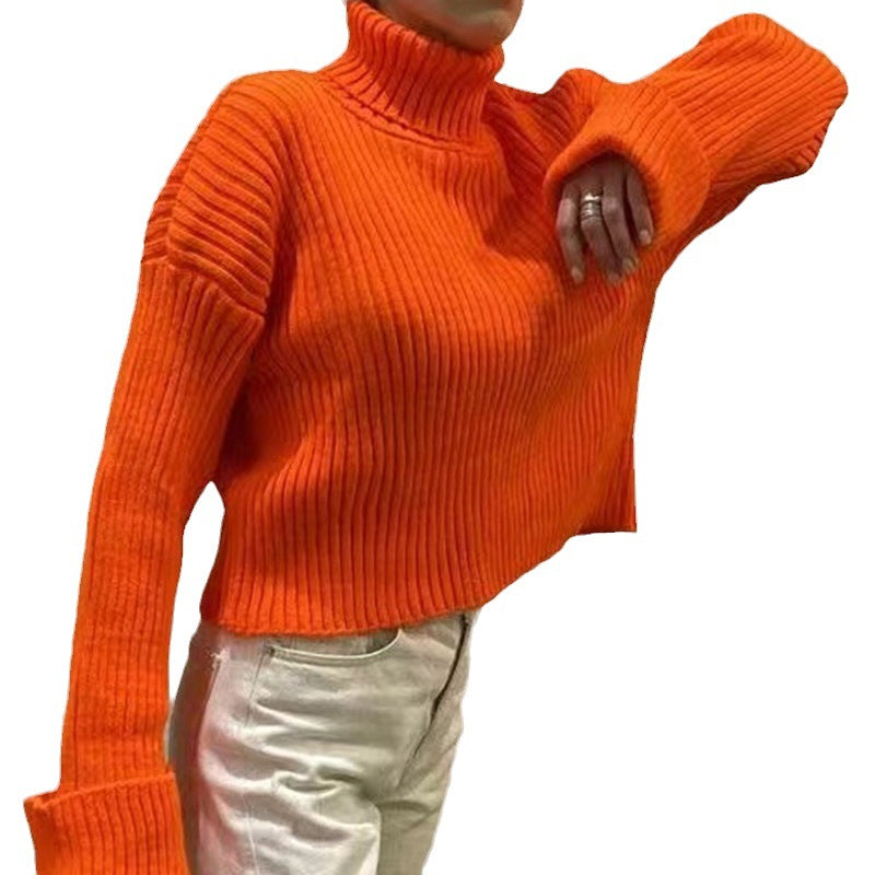 Damen Crop-Pullover mit hohem Kragen und asymmetrischem Schnitt EB
