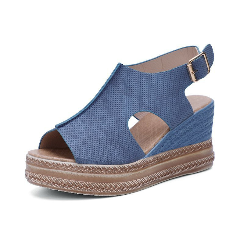 Damen Elegante Keil-Sandalen mit offenem Zehenbereich und verstellbarem Riemen EB