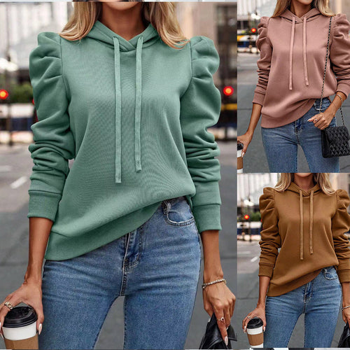 Damen modischer Kapuzenpullover mit voluminösen Ärmeln und lässigem Schnitt EB