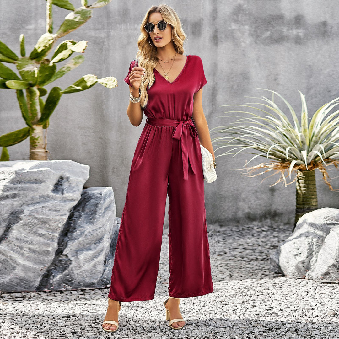 Damen Elegant geschnittener Jumpsuit mit weitem Bein und Taillengürtel EB