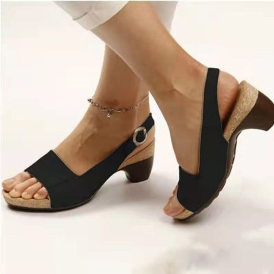 Damen Slingback-Sandaletten mit ergonomischem Kork-Fußbett und niedrigem Blockabsatz EB