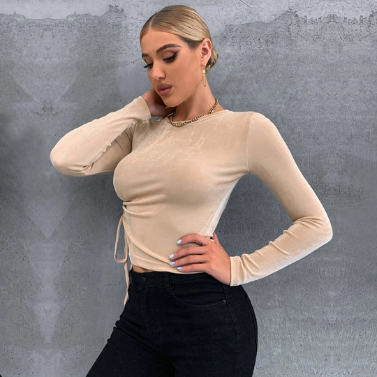 Damen figurbetontes Langarm-Top mit seitlicher Raffung, Tunnelzug und schmeichelnder Sculpting‑Passform Eichborn Berlin