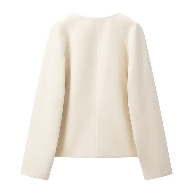 Damen elegante Bouclé-Jacke mit dekorativen Schnallen EB