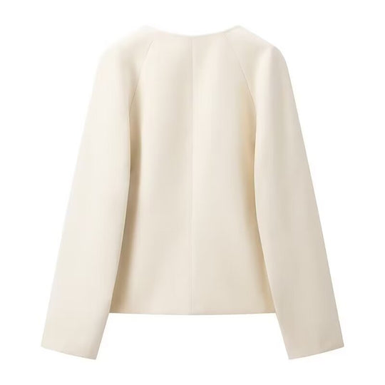 Damen elegante Bouclé-Jacke mit dekorativen Schnallen EB