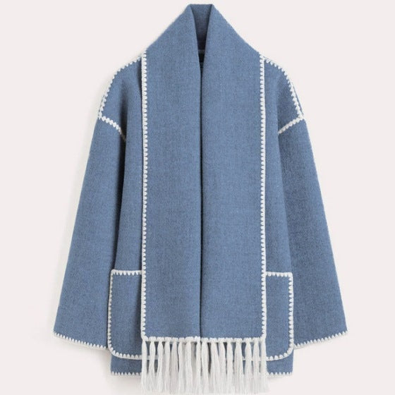 Damen Oversized Strickjacke mit Fransen und Taschen EB