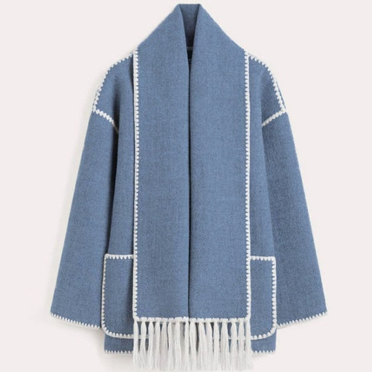 Damen Oversized Strickjacke mit Fransen und Taschen EB