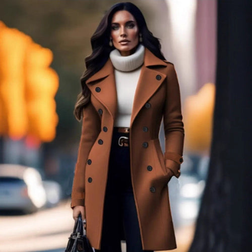 Damen Eleganter Trenchcoat mit doppelter Knopfleiste und hohem Kragen EB