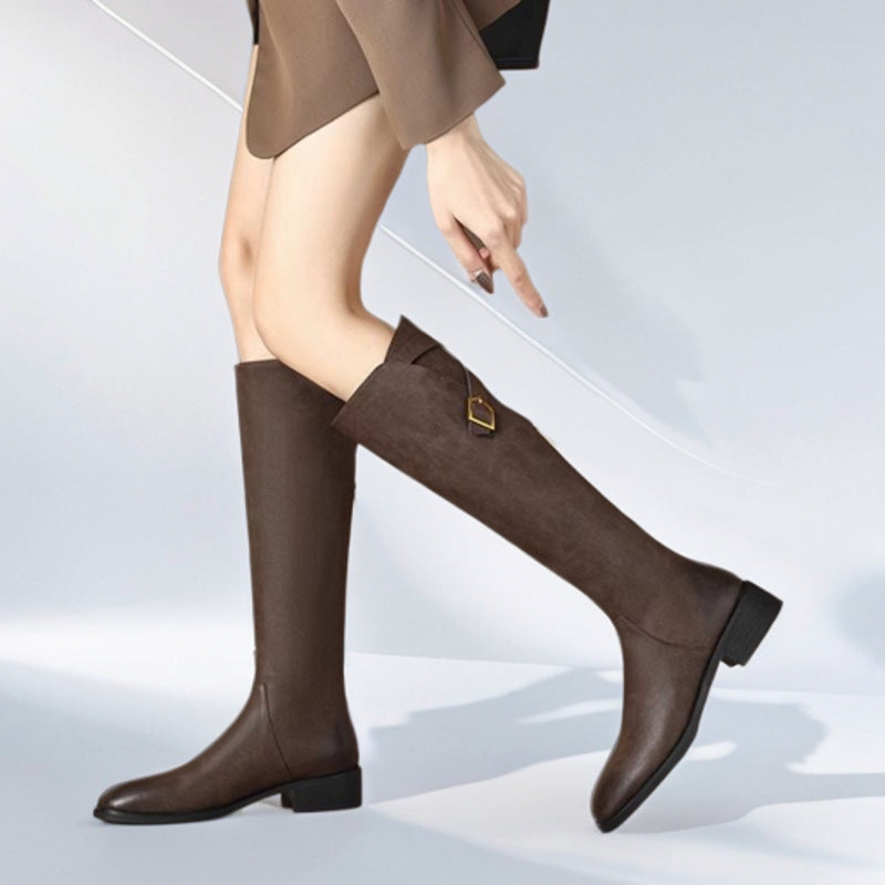 Damen Elegante Reiterstiefel mit seitlichem Reißverschluss und komfortabeler Sohle EB
