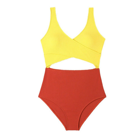 Damen Cut-Out Badeanzug mit hohem Bund und Wickeldesign EB