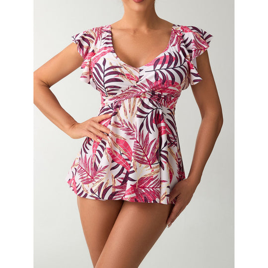 Damen Einteiler Badeanzug mit femininer Raffung und floralem Design EB