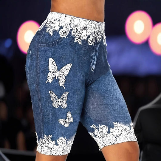 Damen Designer-Shorts mit floralen Spitzen- und Schmetterlingsapplikationen EB