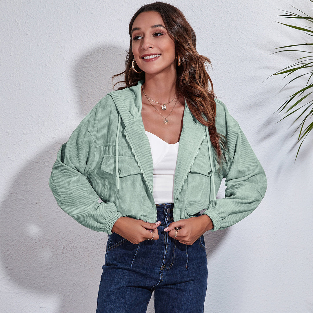 Damen lässige Kapuzenjacke mit großzügigen Taschen und Reißverschluss EB