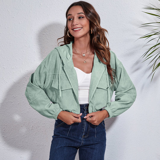 Damen lässige Kapuzenjacke mit großzügigen Taschen und Reißverschluss EB