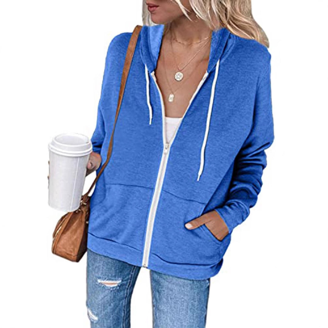 Damen lässige Kapuzenjacke mit Reißverschluss und praktischen Taschen EB