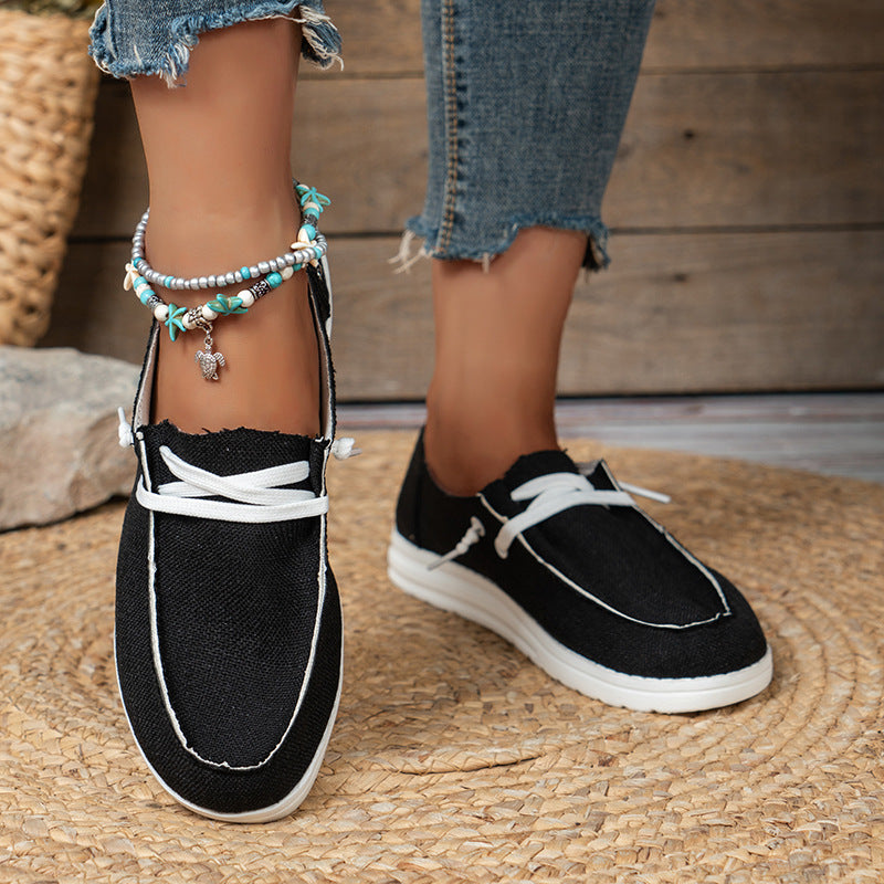 Damen  lässige Leinen-Slipper mit gepolstertem Memory-Fußbett und rutschfester Flexsohle EB