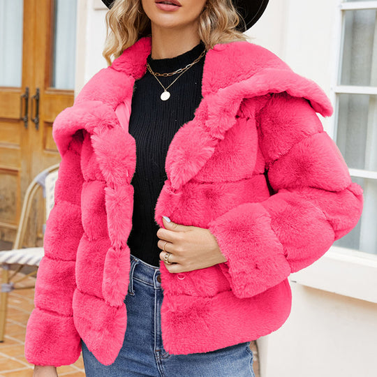 Damen Modische Kapuzenjacke aus künstlichem Pelz mit strukturiertem Design EB