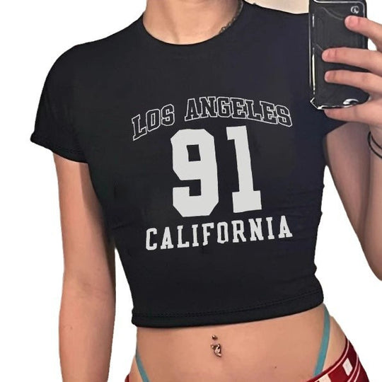Damen Crop-T-Shirt mit sportlichem Los Angeles Design EB