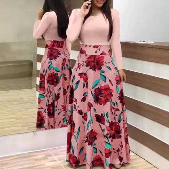 Damen Elegantes Maxikleid mit grafischem Druck und flexiblem Bund EB