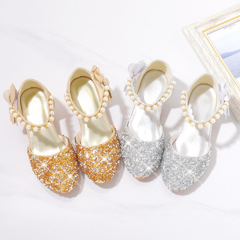 Damen Elegante und funkelnde Mittelabsatzschuhe mit Perlen- und Schleifendetails EB